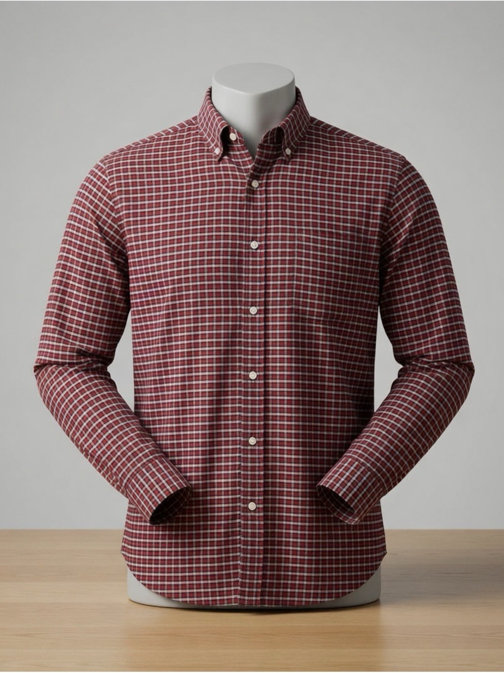 Chaps Men’s Large Red and White Plaid Button-Down Shirt / Gingham Cotton